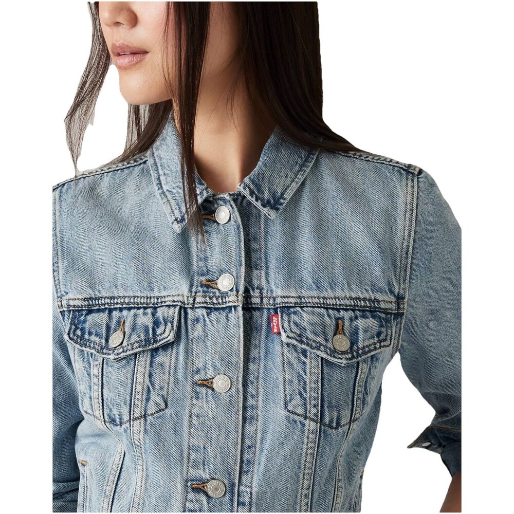 LEVI’S ORIGINAL TRUCKER JACKET Women’s All Mine Med Wash Slim Fit Big “E”RED TAB